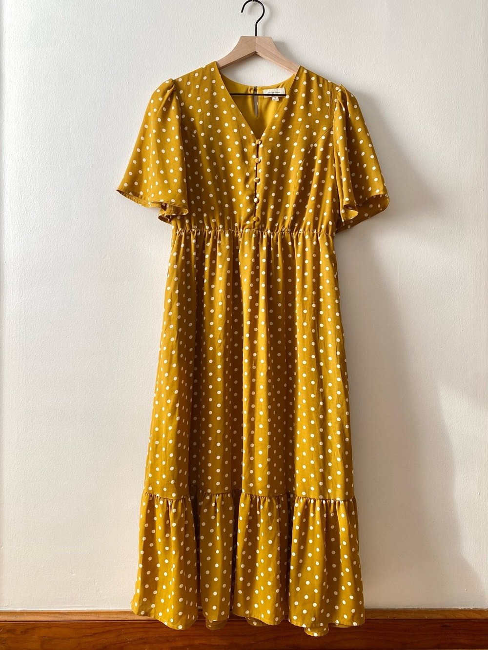Orange Creek Yellow Polka Dot Midi Dress W/ Pockets!